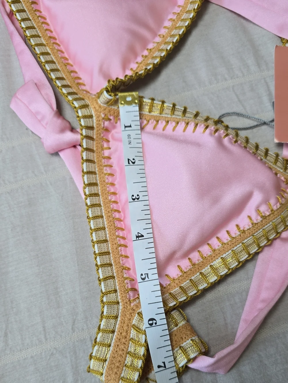 PQ Swim Platinum Pink Sands Crochet Trim Triangle Top Size Small - Picture 11 of 12